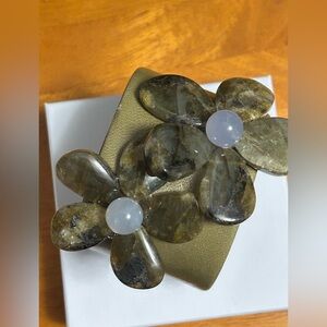 Danielle Cornaggia designer green leather cuff with crystals and jasper stones